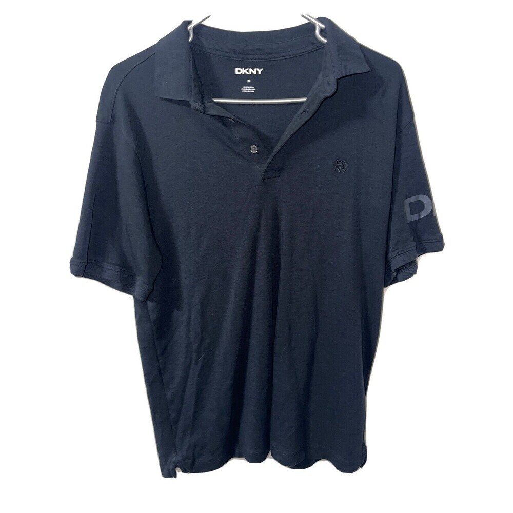 Men's DKNY Black Polo Shirt-Short Sleeve-100% Cotton-Size Medium